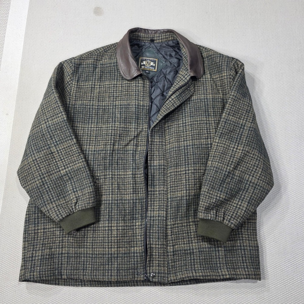Holloway Varsity‎ Jacket Men's 3XL Plaid Wool Blend Leather Collar Quilted Lined